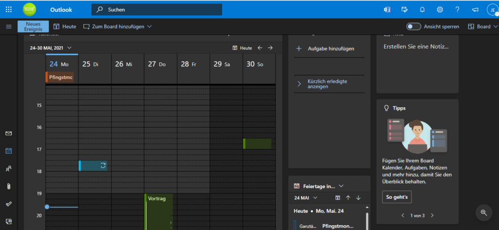 Outlook Web: Kalender Board View