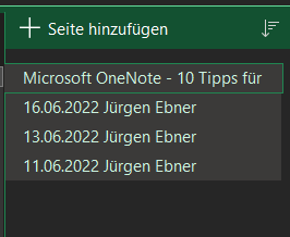 OneNote Seitenversion